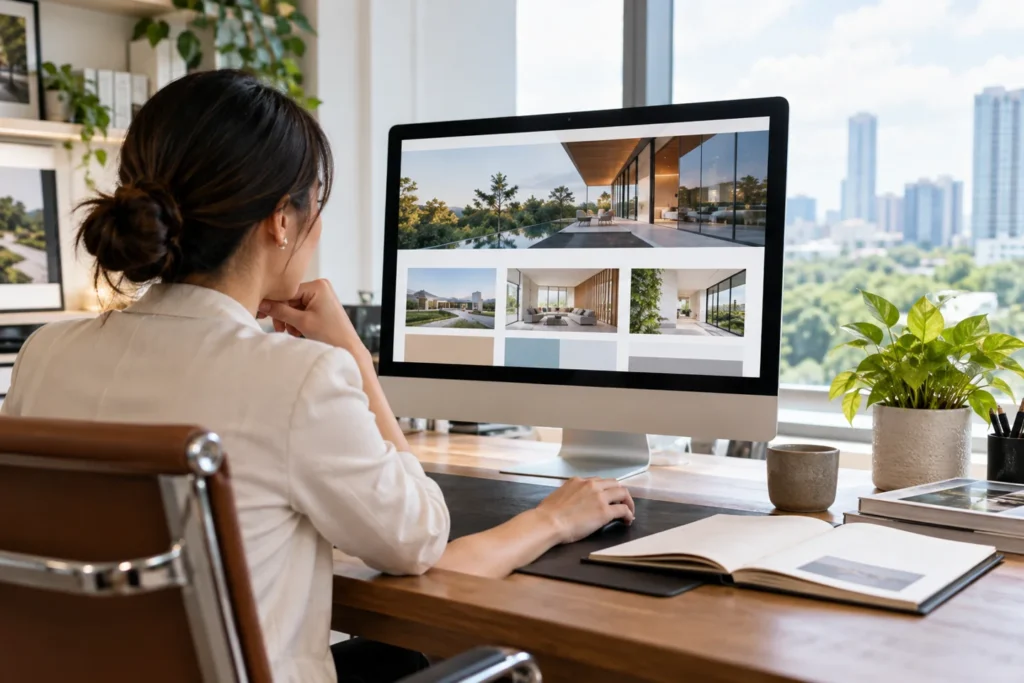 Business buyer examining a structured service webpage