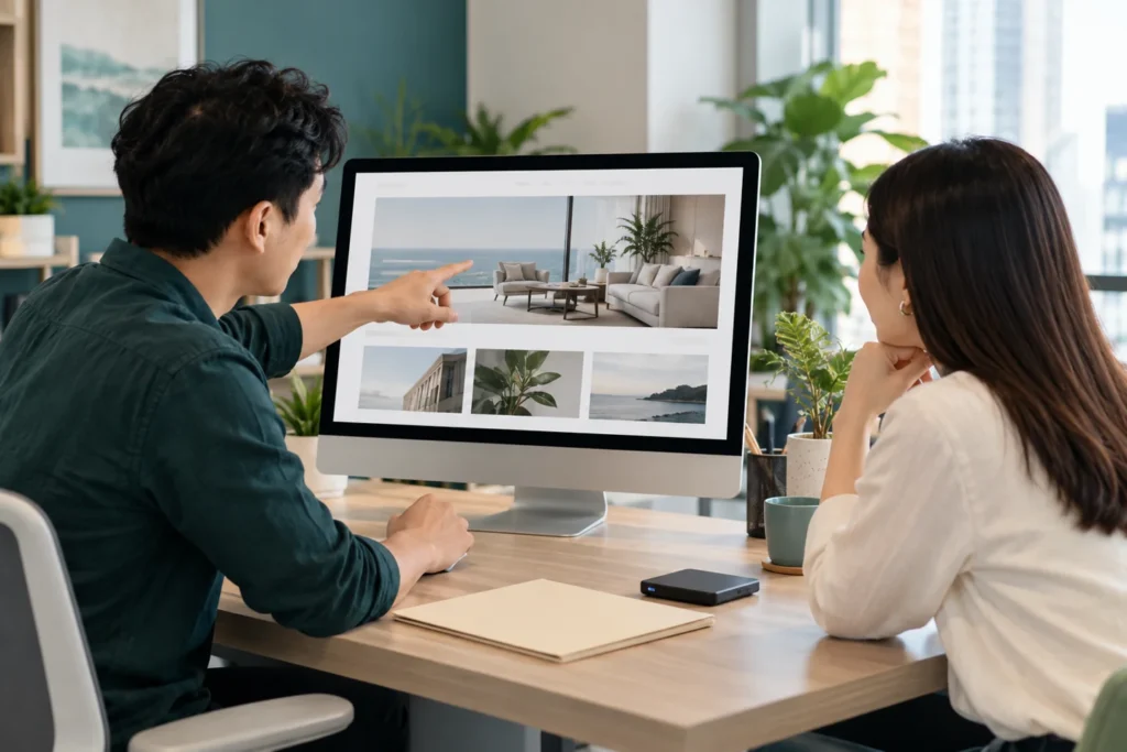 Developer explaining a website to a business owner